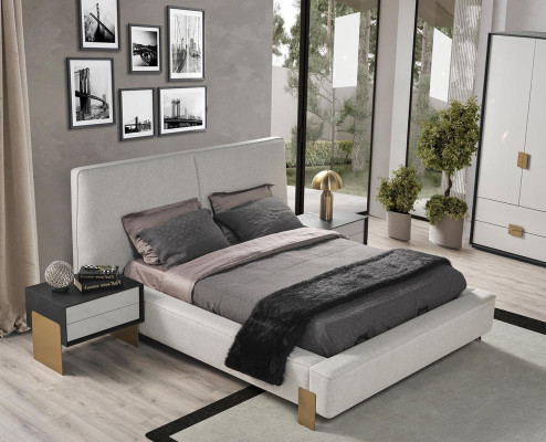 Schlofzëmmer Set Bett 2x Nuetsdëscher Schminckdësch Luxus nei 5tlg