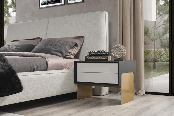 Schlofzëmmer Set Bett 2x Nuetsdëscher Schminckdësch Luxus nei 5tlg