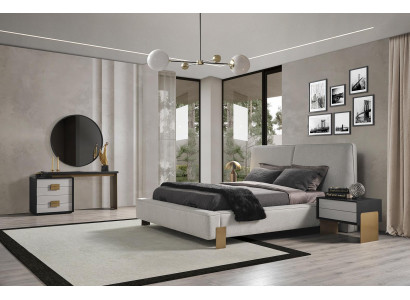 Schlofzëmmer Set Bett 2x Nuetsdëscher Schminckdësch Luxus nei 5tlg
