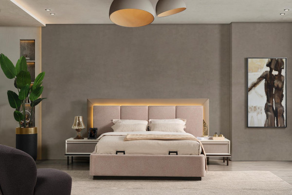 Schlofzëmmer Set Bett 2x Nuetsdëscher Kleederschaf Luxus nei 4tlg