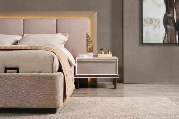 Schlofkummer Set Bett 2xNuetsdëscher Schminktisch Luxus nei 5-Stéck Design