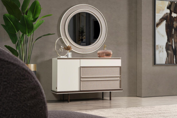 Schlofkummer Set Bett 2xNuetsdëscher Schminktisch Luxus nei 5-Stéck Design