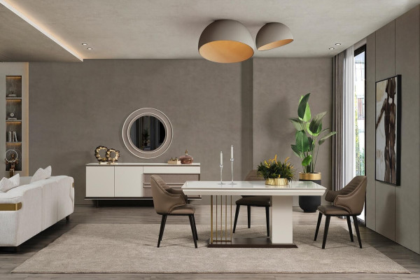 Iesszëmmer Set Iessgrupp Iessdësch 4x Still Anrichte+Spigel 7 Deeler