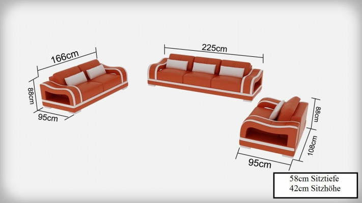 Ledercouch Sofa Wunnlandschaft 3+2+1 Sëtzer Garnitur Design Modern Sofa G8030D
