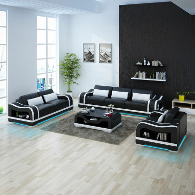 Ledercouch Sofa Wunnlandschaft 3+2+1 Sëtzer Garnitur Design Modern Sofa G8030D