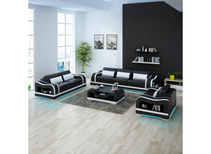 Ledercouch Sofa Wunnlandschaft 3+2+1 Sëtzer Garnitur Design Modern Sofa G8030D