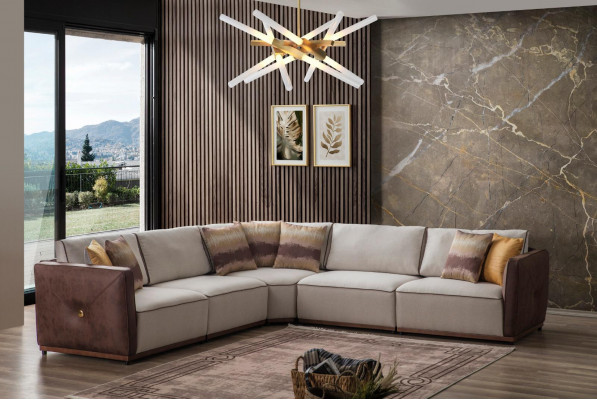 Luxus Ecksofa Sofaen L-Form Grousst Sofa Eck Wunnzëmmer Polyester Modern Stoff Nei