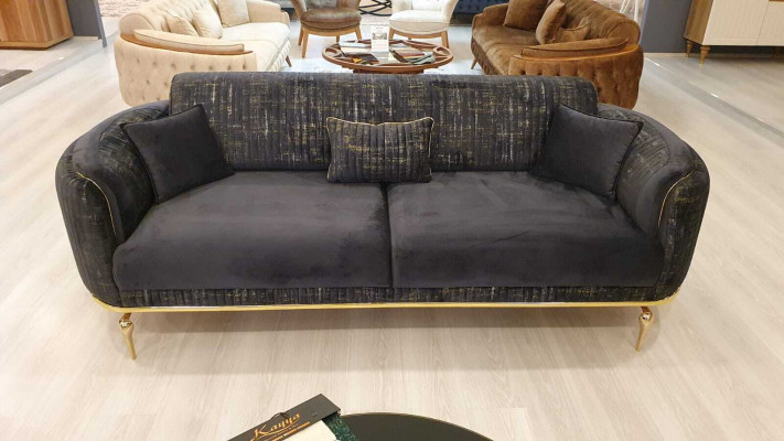 Luxus Sofa 3 Sëtzer Wunnzëmmer Blo Modern Sofa Dräisëtzer Miwwelen