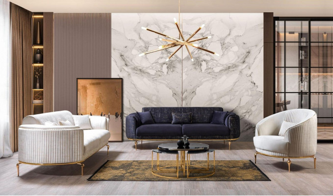 Modern Zëmmer Sofa Luxus wäiss Sofas Gepolstert Sëtz 3 Sëtzplazen