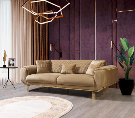 Luxus Sofa 3 Sëtzer Wunnzëmmer Beige Modernen Design 234cm Sofas Miwwelen