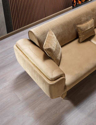 Luxus Sofa 3 Sëtzer Wunnzëmmer Beige Modernen Design 234cm Sofas Miwwelen