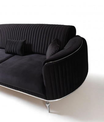 Soffagarnitur Wunnzëmmer Soffagarnitur 3+1 Sëtz Modern Schwaarz Soffa Set