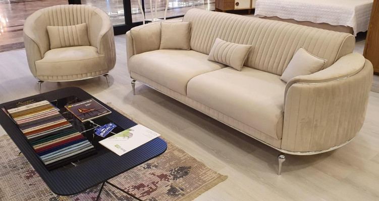 Canapé-Set Wunnzëmmer Miwwelen Textil Wäiss Sofa Set 3+1 Sëtz Modern Design