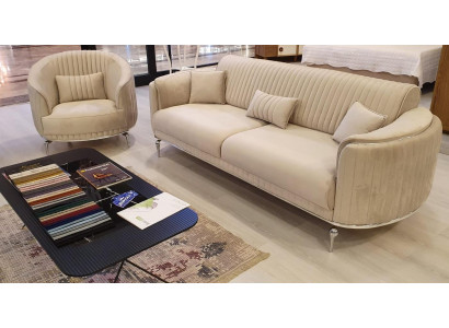 Canapé-Set Wunnzëmmer Miwwelen Textil Wäiss Sofa Set 3+1 Sëtz Modern Design