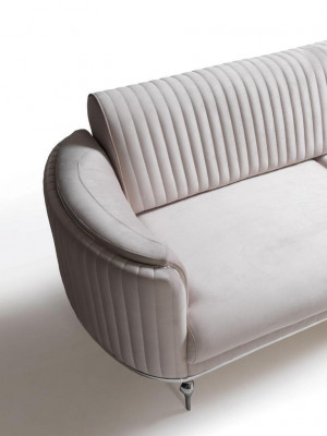 Canapé-Set Wunnzëmmer Miwwelen Textil Wäiss Sofa Set 3+1 Sëtz Modern Design