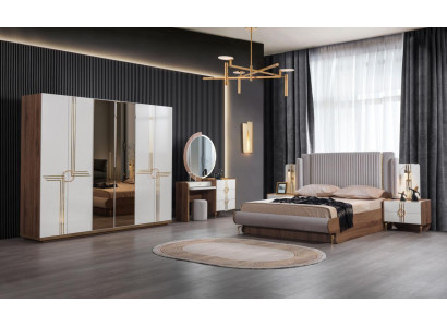 Schlofzëmmer Set 5 Deeler Miwwelen Luxus Bett Kleederschaf Komplett Set Nei