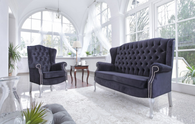 Klassesch Chesterfield Sofagarnitur 3+2 Sëtzer Sofa Couch Polster Samt Textil