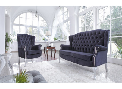 Klassesch Chesterfield Sofagarnitur 3+2 Sëtzer Sofa Couch Polster Samt Textil