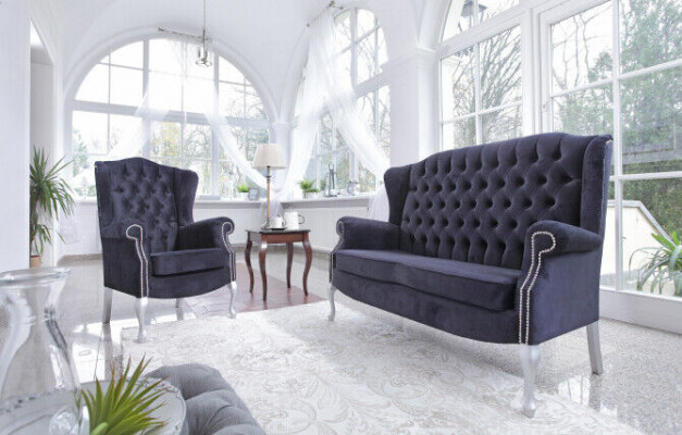 Klassesch Chesterfield Sofagarnitur 3+2+1 Sëtzer Sofa Canapé Polster Samett Nei