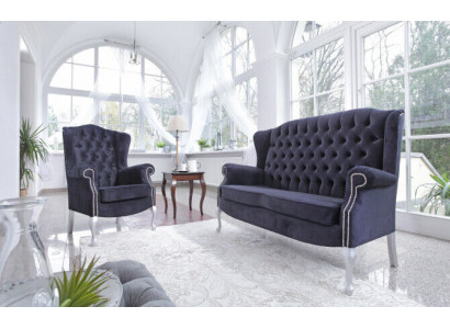 Klassesch Chesterfield Sofagarnitur 3+2+1 Sëtzer Sofa Canapé Polster Samett Nei