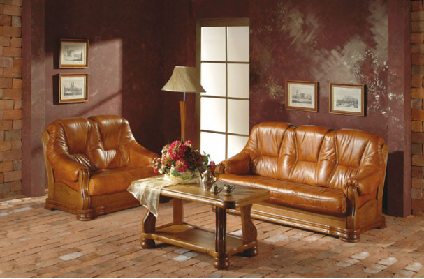 Wunnzëmmer Sofagarnitur Canapé Polstersofa 100% Echt Lieder Holz 3+1