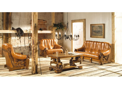 Klassesch Dräisëtzer Couch Polstersofa 100% Echt Lieder Holz (ouni 2+1) Nei