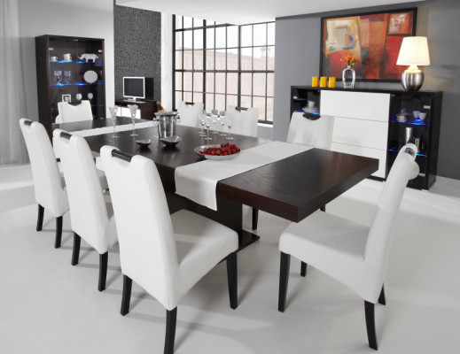 Komplett Set Iessdësch + 8 Still Iesszëmmer Set Iess Grupp Holz Dësch