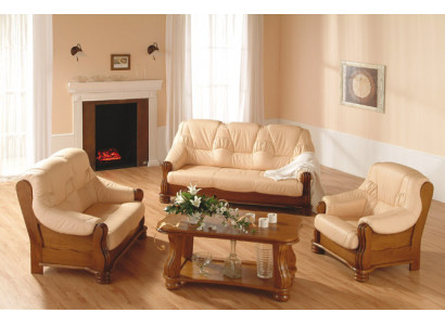 Sofa-Garnitur Ledersofa Männer Club Sofa Couch Polster Sëtz 3+1+1 Komplett