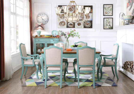 Iessensemble Iessdësch 6 x Stull Set Set Garnitur Dësch Klassesch Iessgrupp 7 Deeler.