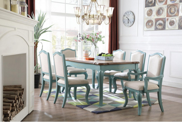 Iessensemble Iessdësch 6 x Stull Set Set Garnitur Dësch Klassesch Iessgrupp 7 Deeler.