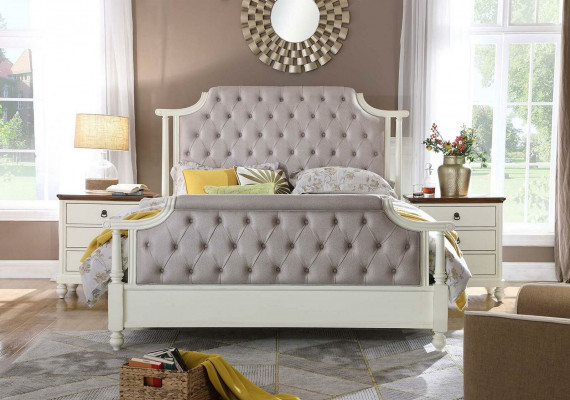 Schlofkummer Set Bett 2x Nuetsdësch 3 Deeler Betten Grënner Zäit Luxus Chesterfield