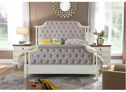 Schlofkummer Set Bett 2x Nuetsdësch 3 Deeler Betten Grënner Zäit Luxus Chesterfield