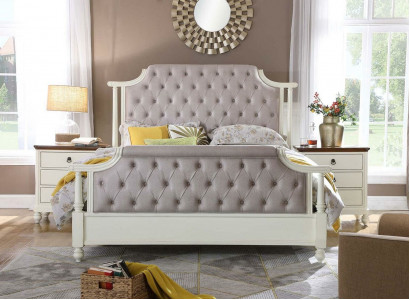 Schlofkummer Set Bett 2x Nuetsdësch 3 Deeler Betten Grënner Zäit Luxus Chesterfield