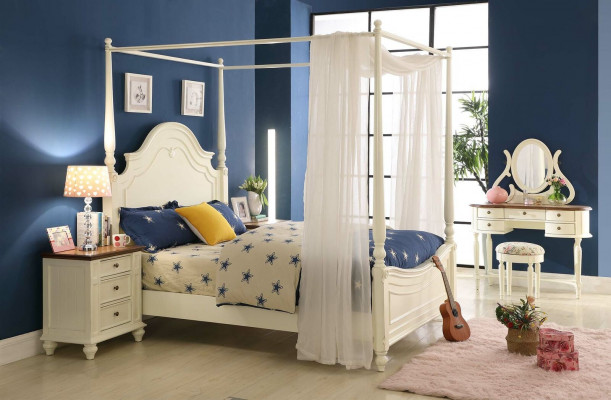 Himmelbett Bett 3tlg. Set Schlofzëmmer Better 3tlg Set Landhausmiwwel Nuetsdësch