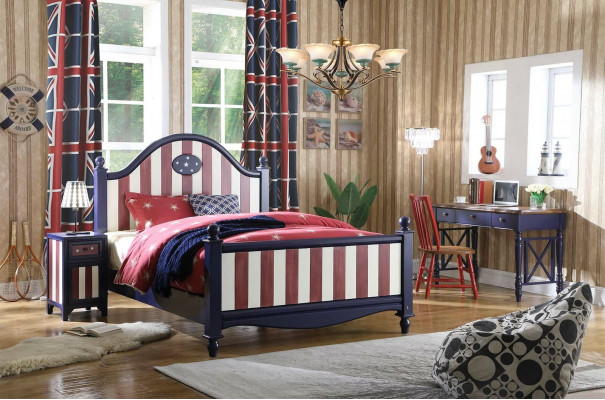 Amerika Bett Kannerzëmmer Better Schlofzëmmer Holz Massivholz Miwwelen Blo Design