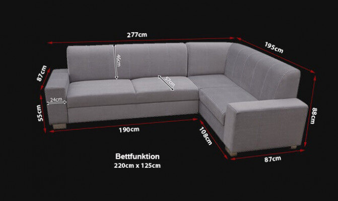 Canapé Schlofcampcanapé Designer Canapé mat Betterfunktioun + Bettkëscht Eckcanapé Couch NEI