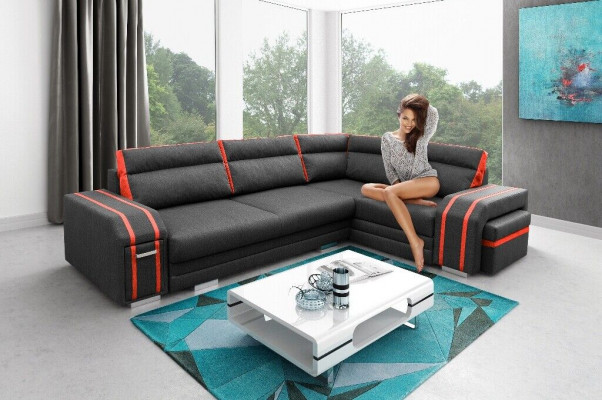 Polstersofa Lounge Sofa Canapé Sitzgrupp Wunnzëmmer Këssen Canapé Eckcanapé