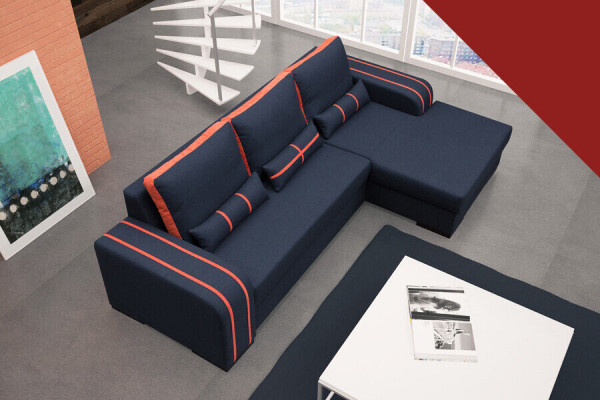Sofa Bettsofa mat Schloffunktion, Bettkëschte - Ecksofa Couch, NEI am Design