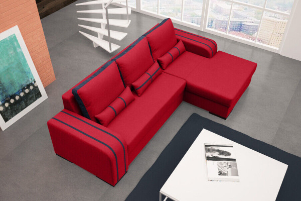 Sofa Bettsofa mat Schloffunktion, Bettkëschte - Ecksofa Couch, NEI am Design