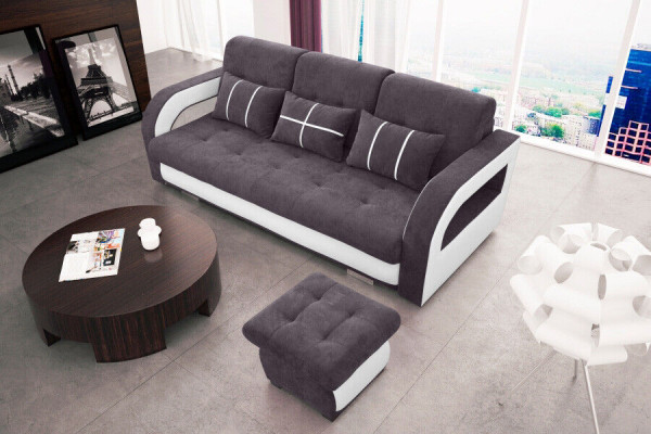 Schlofsofa Klappcouch 3-Sëtzer Schlaffunktioun + Bettkëscht Couch Sofa Klappsofa
