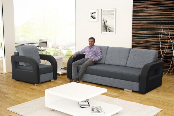 Schlofmouf Klappcouch 3-Sëtzer Schloffunktion + Bettkëscht Canapé Design Sofa