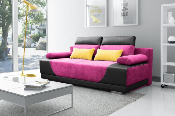Schlofcanapé Stoff Nei Garnitur Bettfunktioun 3 Sëtz Canapé Couch Textil Polster