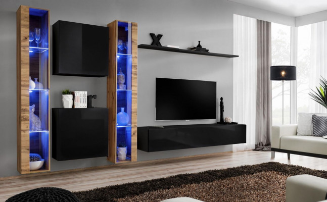 Wunnwand Wandsschaf Modern Design TV-Stänner Schwaarz Wunnzëmmermiwwel Komplett