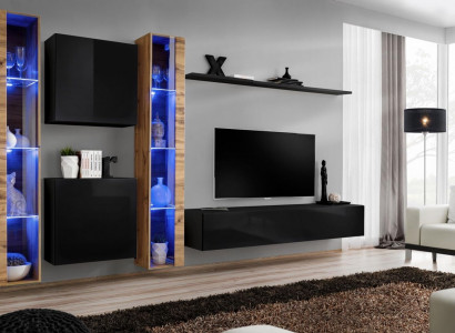 Wunnwand Wandsschaf Modern Design TV-Stänner Schwaarz Wunnzëmmermiwwel Komplett