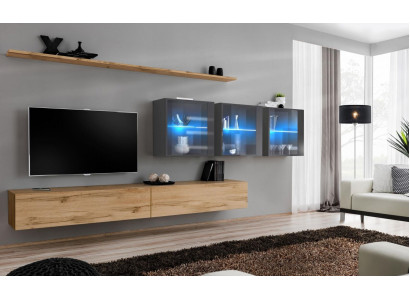 Komplett 7-deelzegs Wunnwand 340cm TV-Ständer Sideboard Wandschaf Luxus Ariichtung