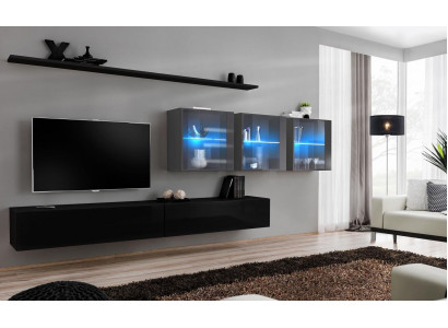 Wunnwand Set 7 Stécker Modern Wunnzëmmersmiwwelen TV-Ständer Design Wandregaler Komplett