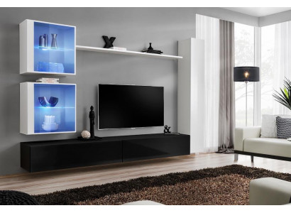 Wunnwand Set Wäiss Wandkabinett Komplett TV-Ständer Wand Regal Wunnzëmmermiwwel
