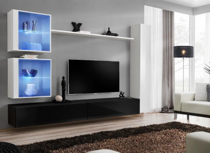 Wunnwand Set Wäiss Wandkabinett Komplett TV-Ständer Wand Regal Wunnzëmmermiwwel