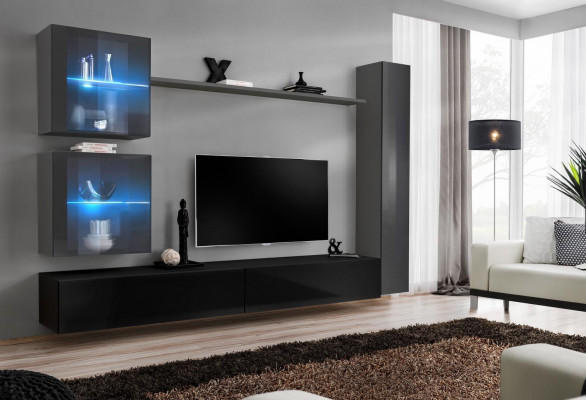 Wunnzëmmer Set 6tlg Luxus Wunnwand Miwwelen Designer 3x Schief TV Stänner