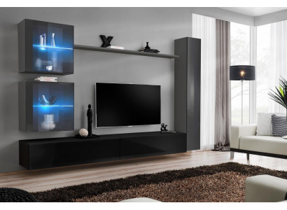 Wunnzëmmer Set 6tlg Luxus Wunnwand Miwwelen Designer 3x Schief TV Stänner